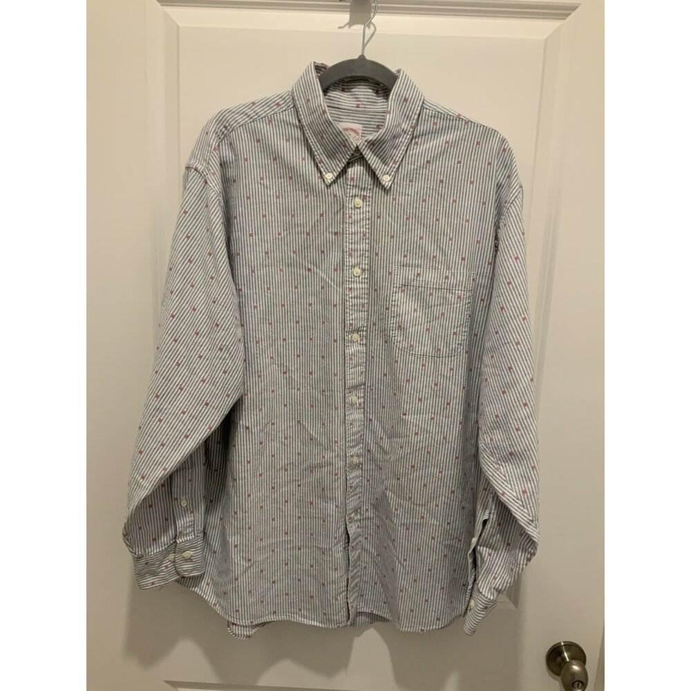 Brooks Brothers Madison Shirt XL Mens Button Down Long Sleeve Blue Stripes Pocke